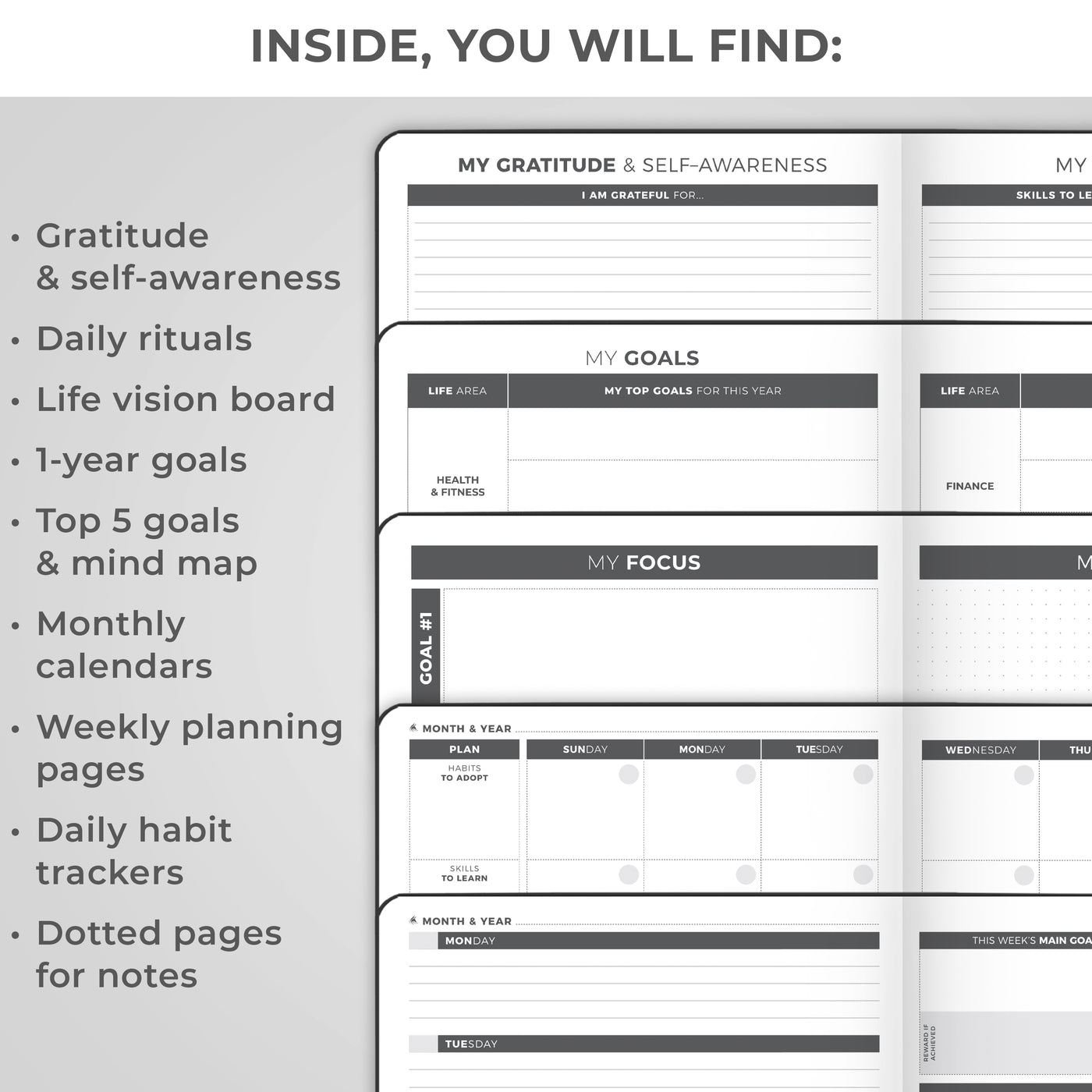 Undated Weekly Planner - Plan & Stay On Top of Your Goals