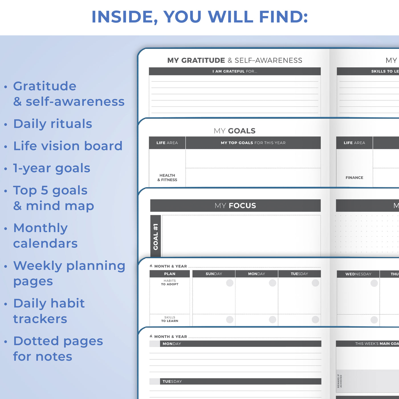 Undated Weekly Planner - Plan & Stay On Top of Your Goals