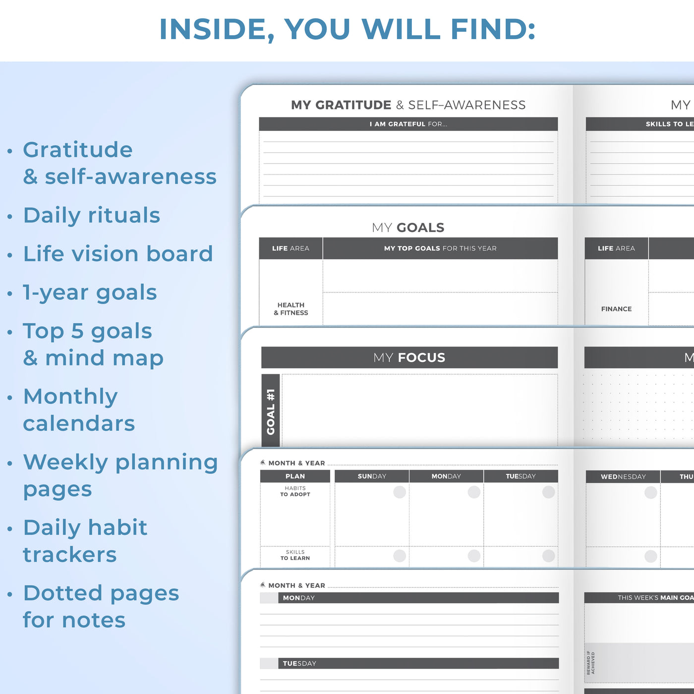 Undated Weekly Planner - Plan & Stay On Top of Your Goals