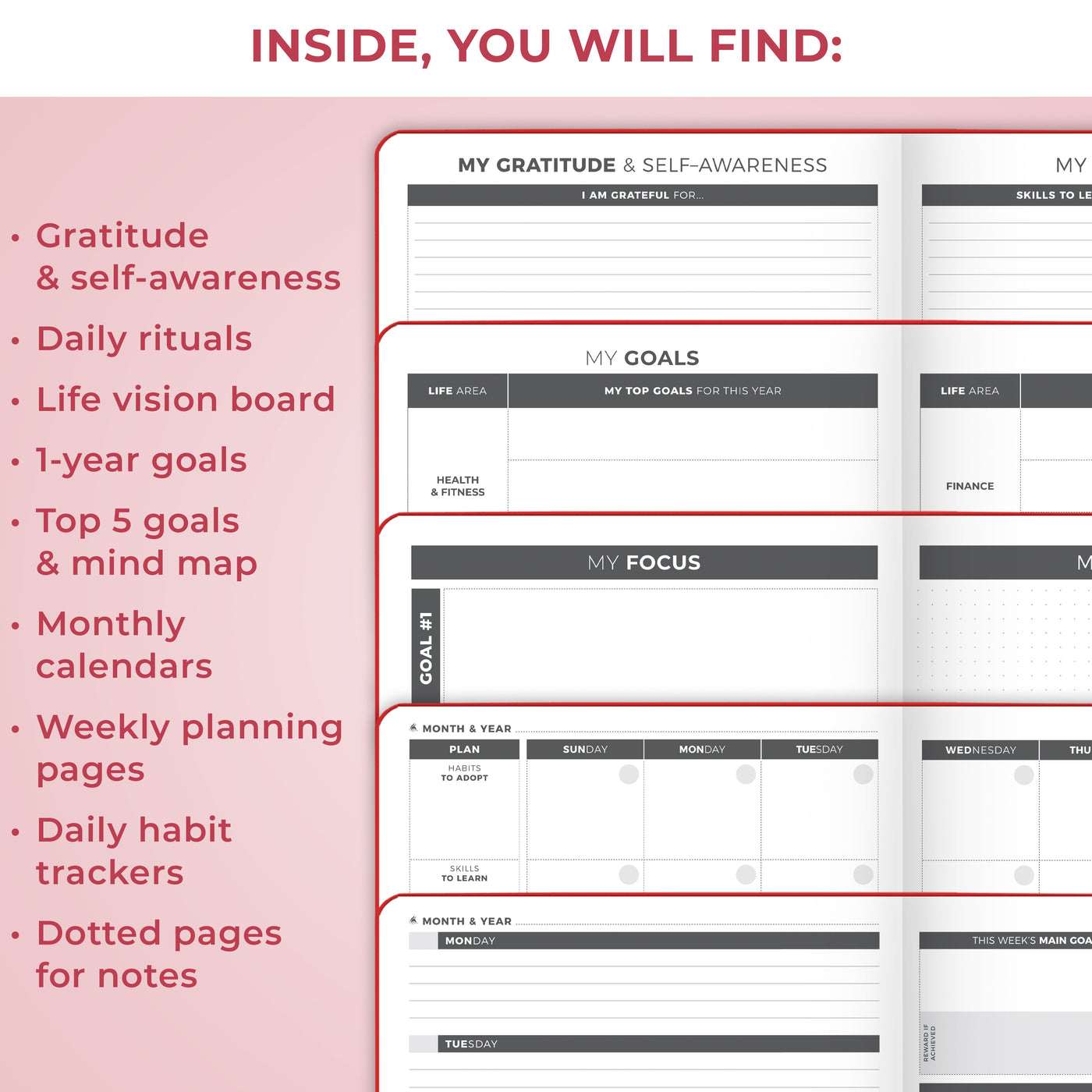 Undated Weekly Planner - Plan & Stay On Top of Your Goals
