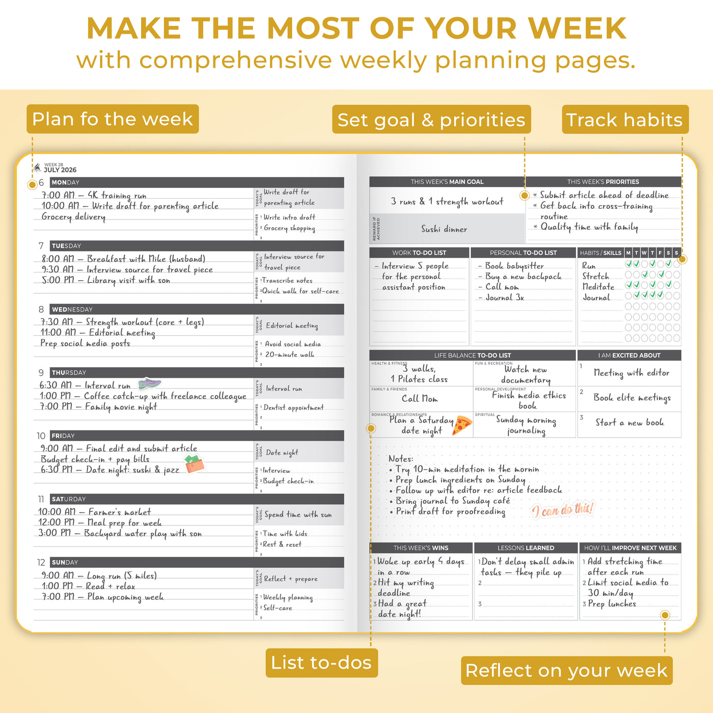 Dated Weekly Planner PRO 2026