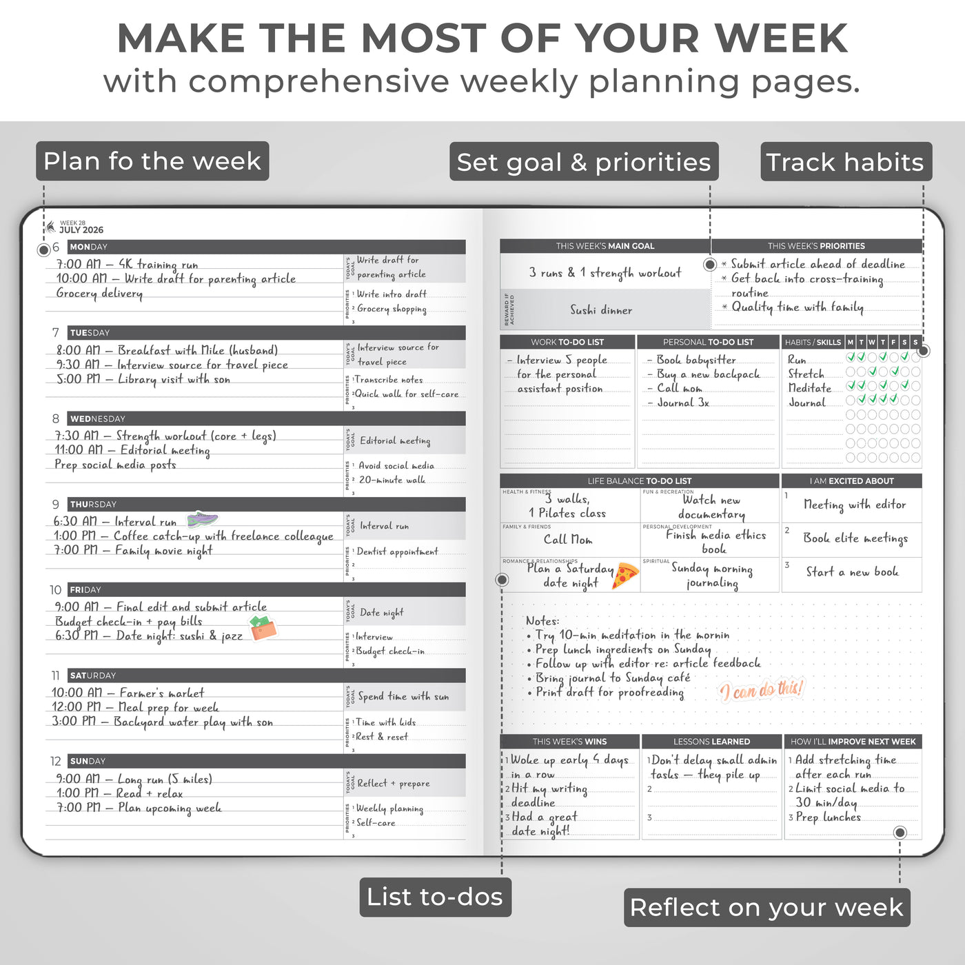 Dated Weekly Planner PRO 2026