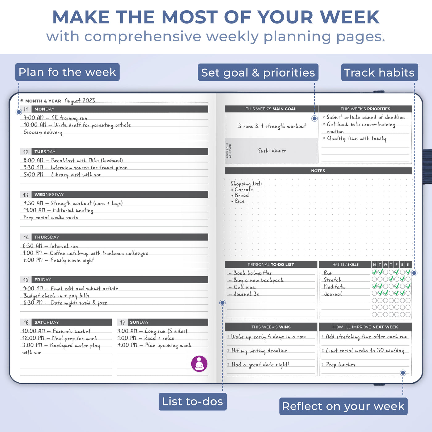 Undated Weekly Planner - Plan & Stay On Top of Your Goals