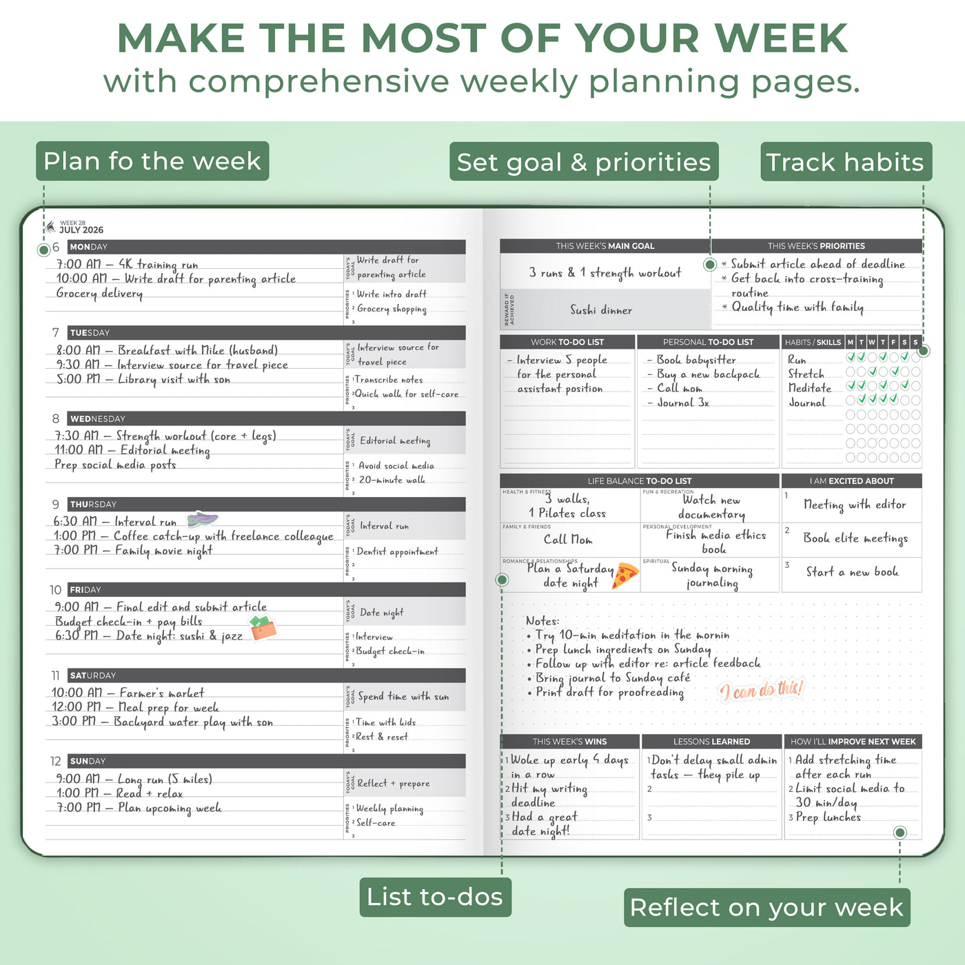 Dated Weekly Planner PRO 2026