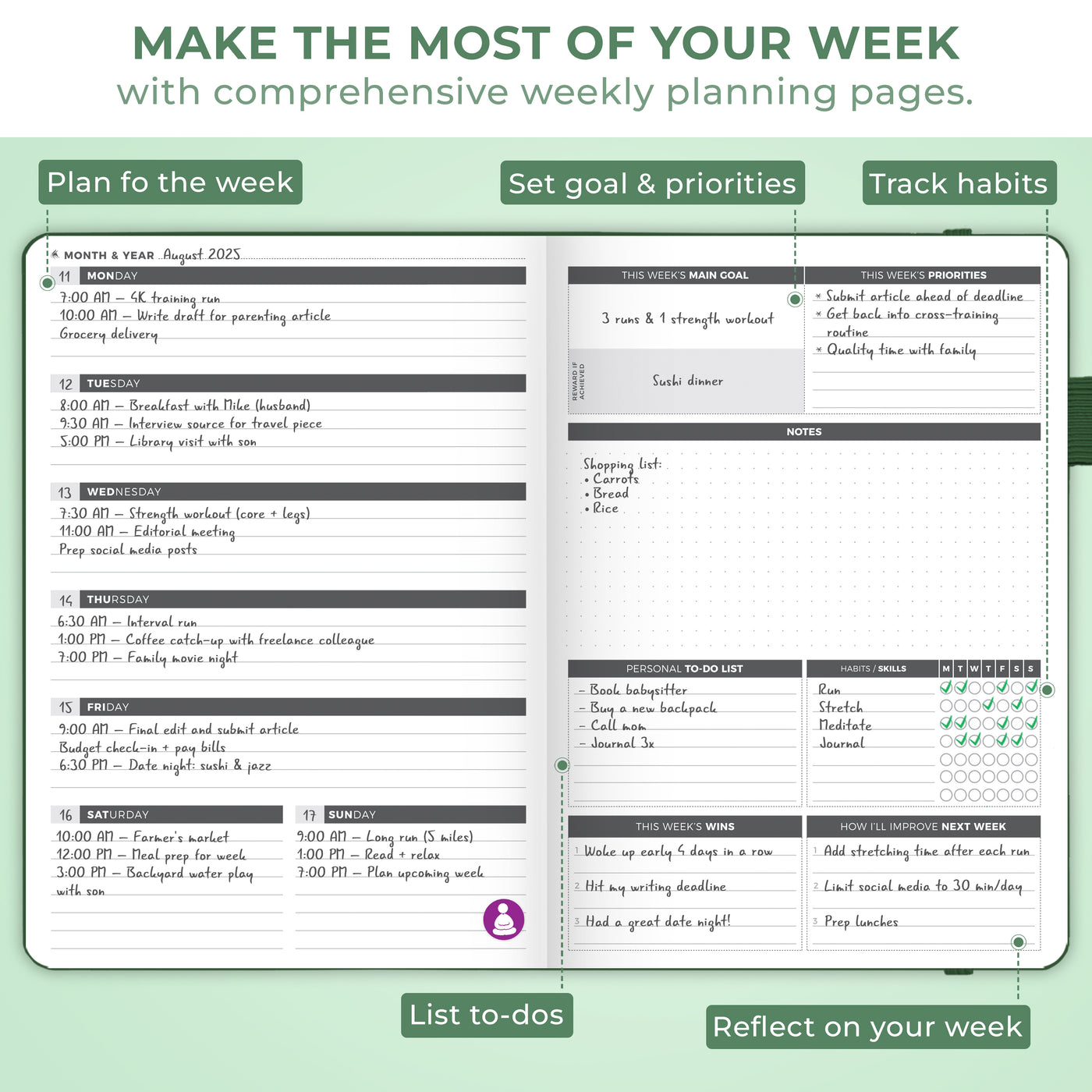 Undated Weekly Planner - Plan & Stay On Top of Your Goals