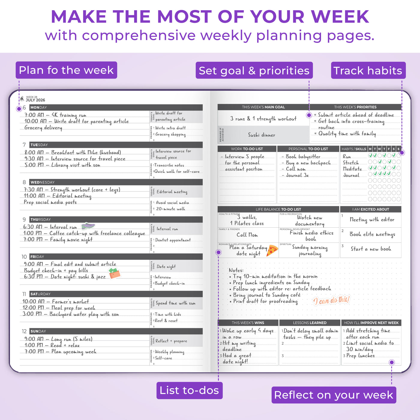 Dated Weekly Planner PRO 2026