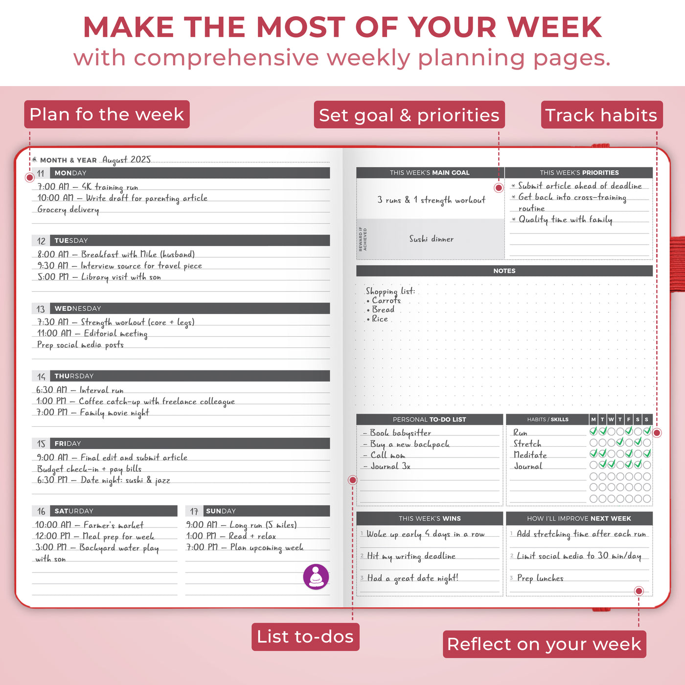Undated Weekly Planner - Plan & Stay On Top of Your Goals