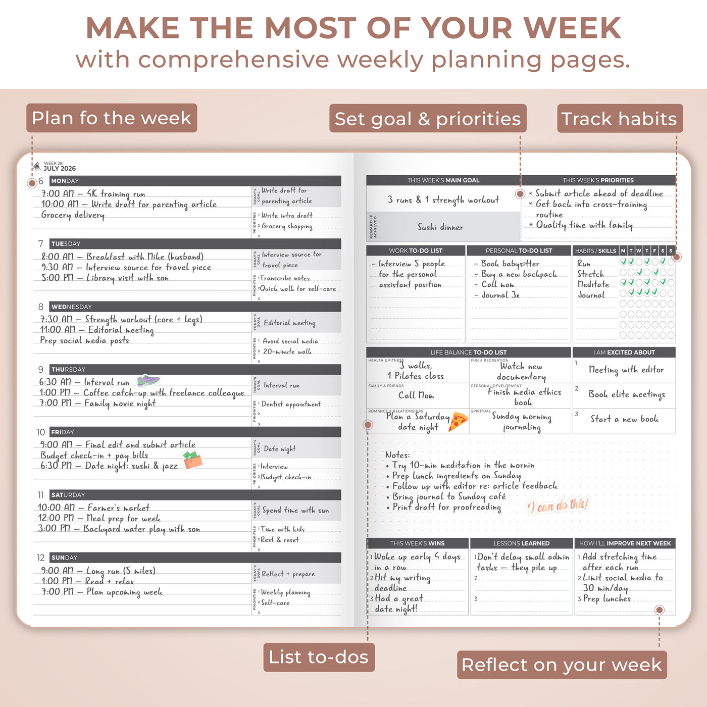Dated Weekly Planner PRO 2026
