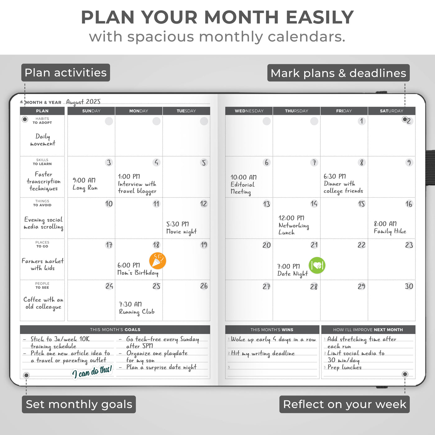 Undated Weekly Planner - Plan & Stay On Top of Your Goals