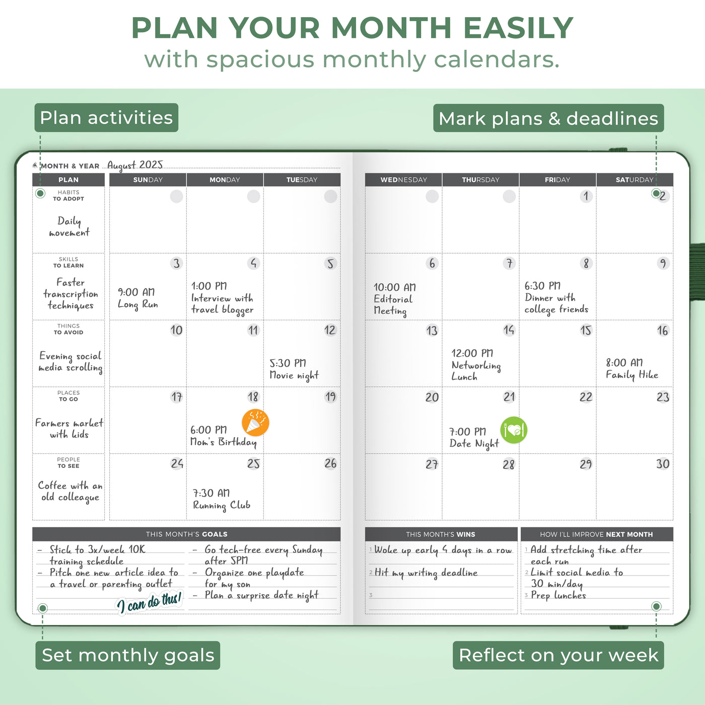 Undated Weekly Planner - Plan & Stay On Top of Your Goals