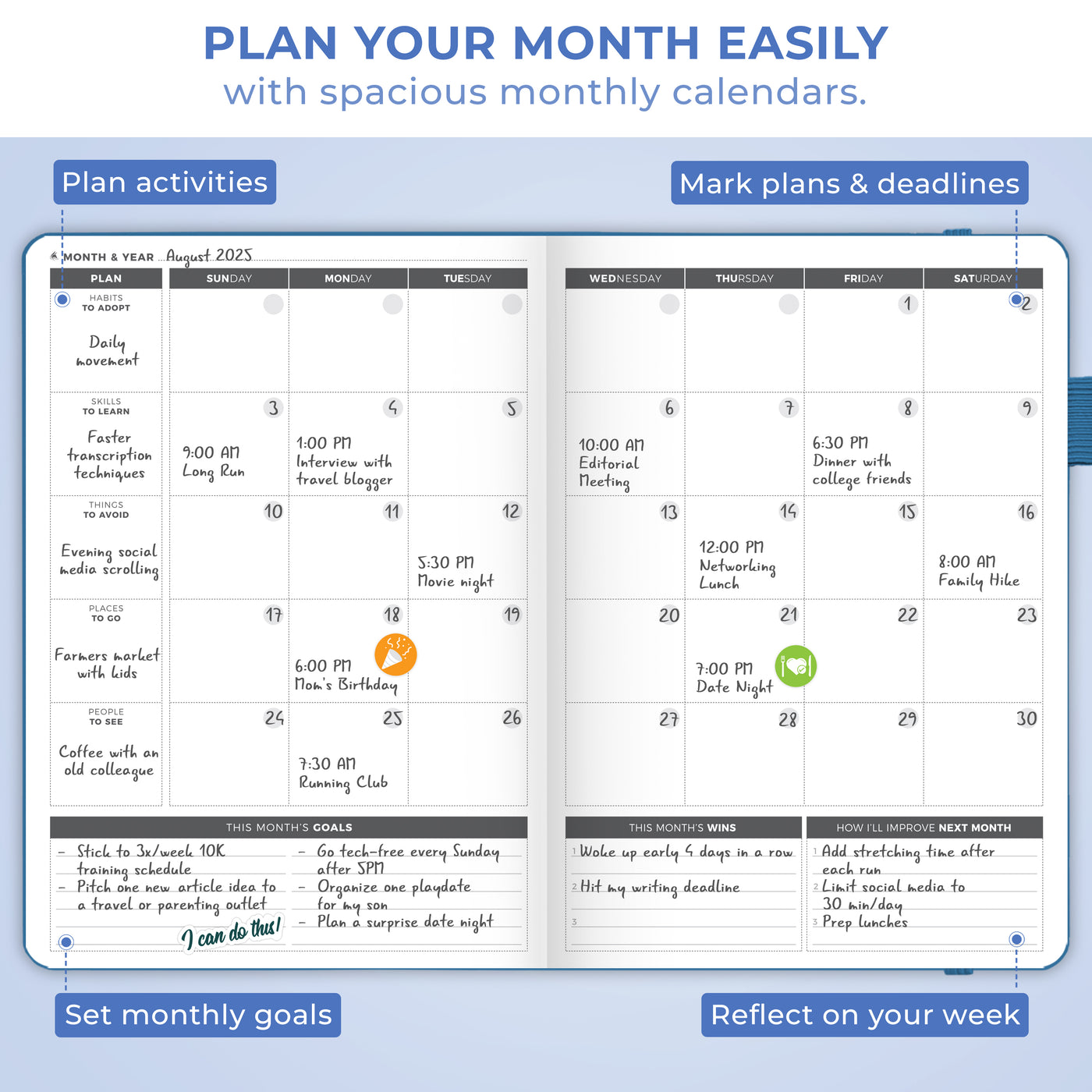 Undated Weekly Planner - Plan & Stay On Top of Your Goals
