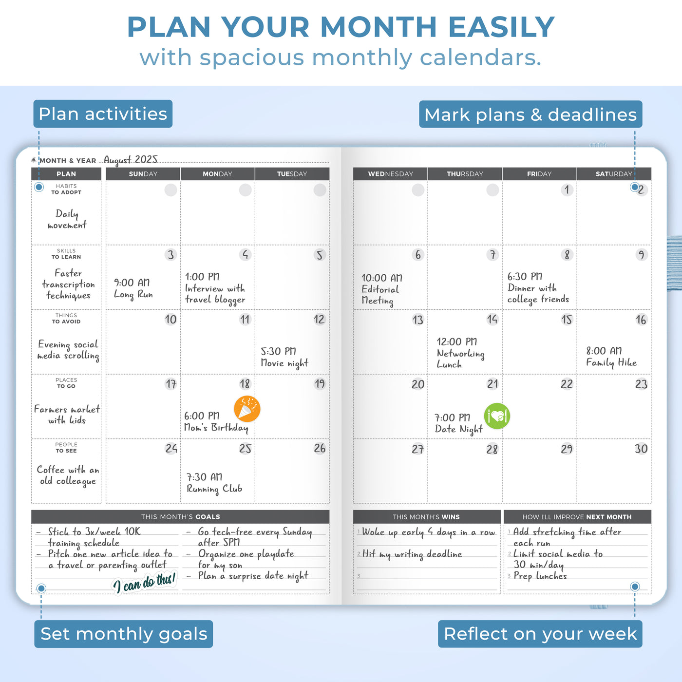 Undated Weekly Planner - Plan & Stay On Top of Your Goals