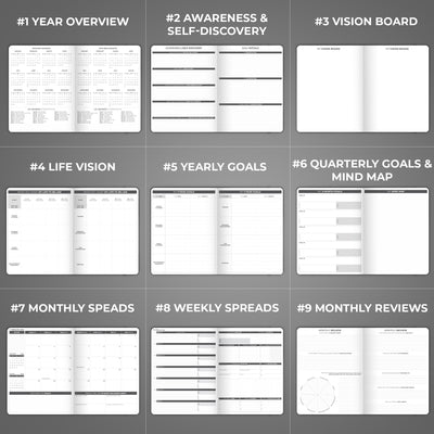 Vision Board Planner 2024 Black and White Pictures