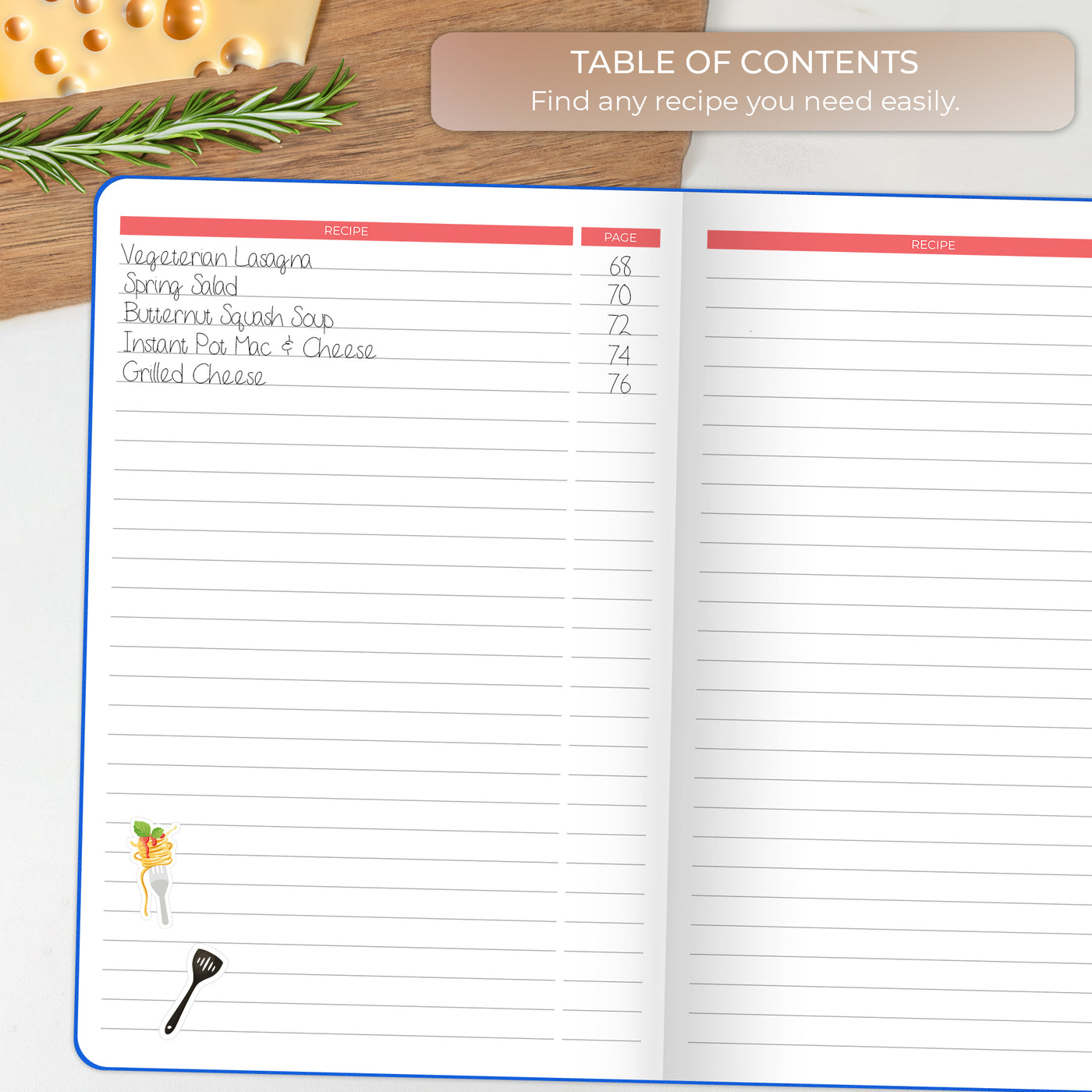 recipe book table of contents template