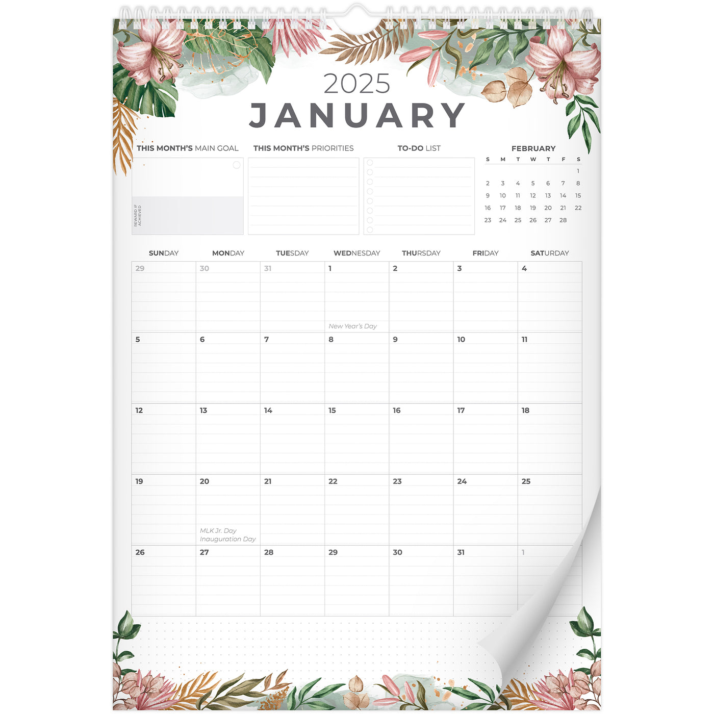 Wall Calendar Jan 2025 - Dec 2026