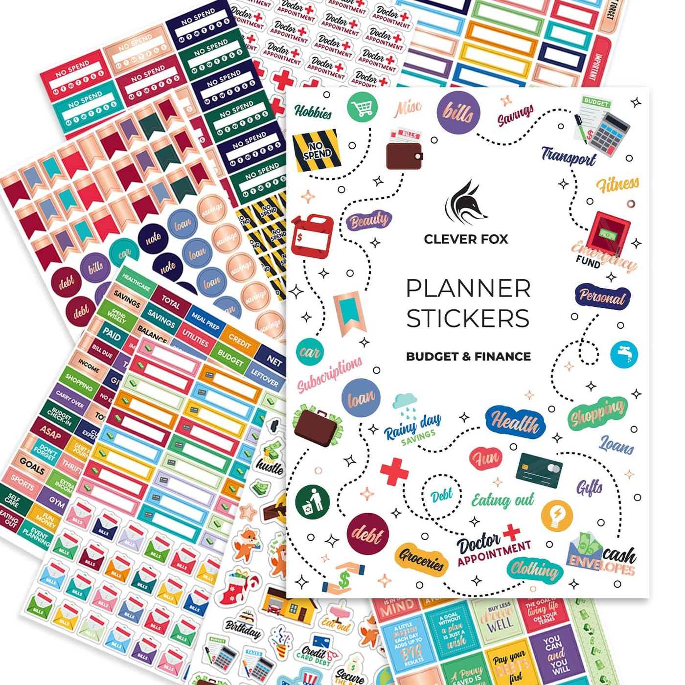 Clever Fox Mega Sticker Pack – 2,000+ Small Planner Stickers – Seasonal, Time Management, Budget & Inspirational Stickers for Adults – Sticker Book