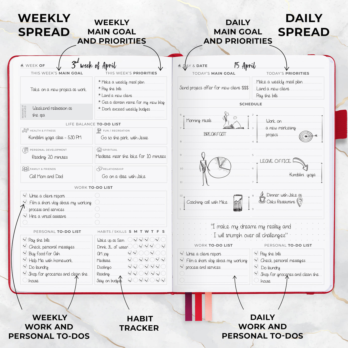 Undated Premium Edition Daily Planner - Take Smalls Steps Each Day & Achieve Your Life Goals