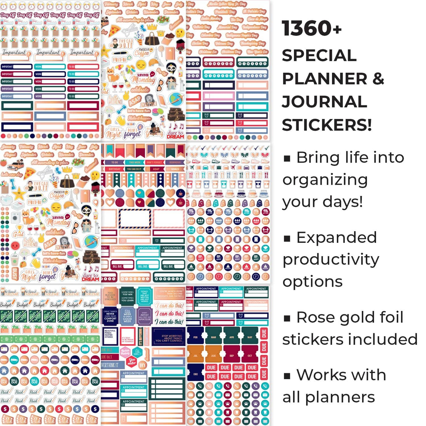Clever Fox Planner Stickers – Monthly, Weekly & Daily Planner Stickers 14  Sheets Set of 1360+ Unique Stickers by Clever Fox (Value Pack)
