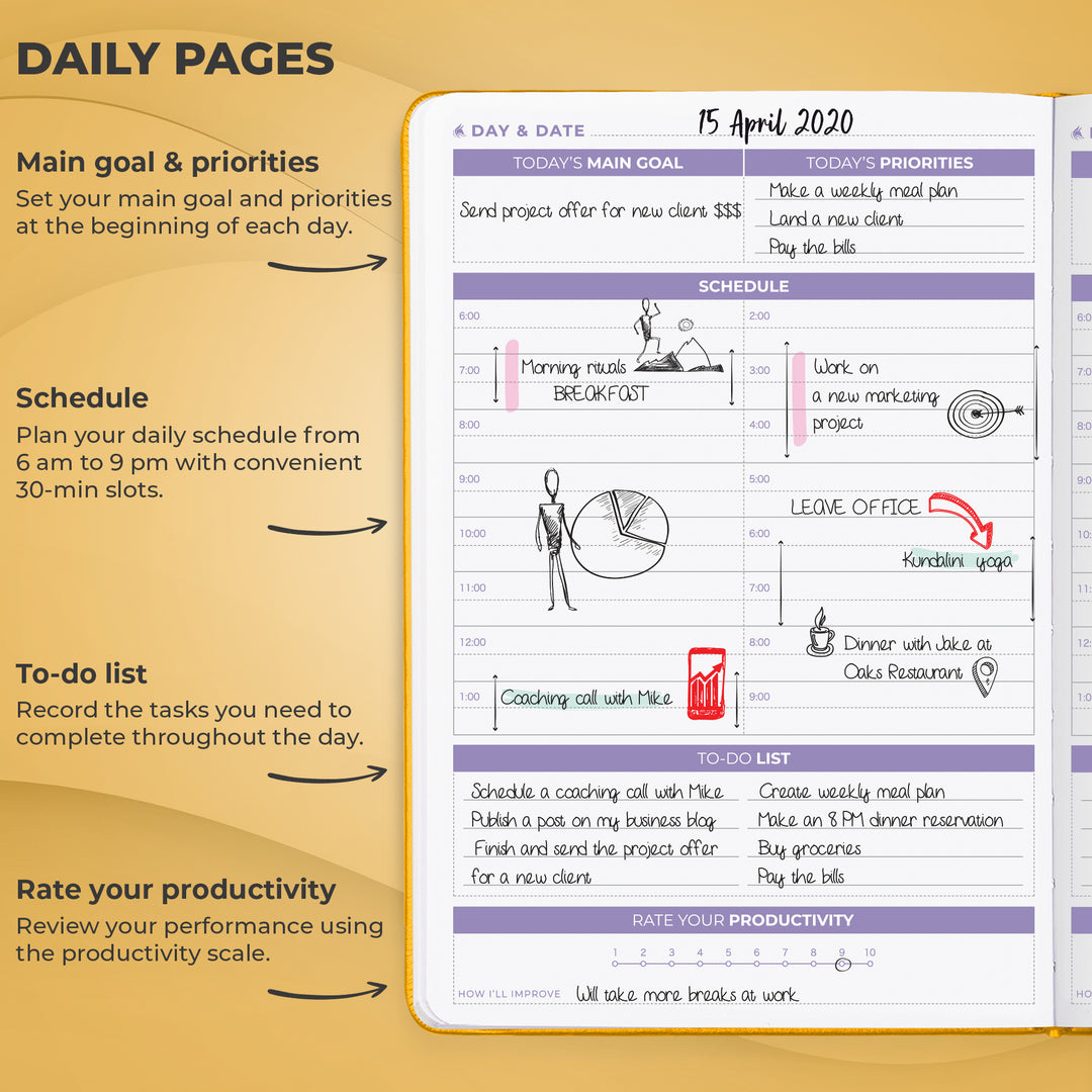 Clever Fox Dagelijkse planner 2e editie - ongedateerde tijdblokkeertaakorganisator met uurschema en takenlijst - A5, 6 maanden (wit Clever Fox Dagelijkse planner 2e editie - ongedateerde tijdblokkeertaakorganisator met uurschema en takenlijst - A5, 6 maanden (wit