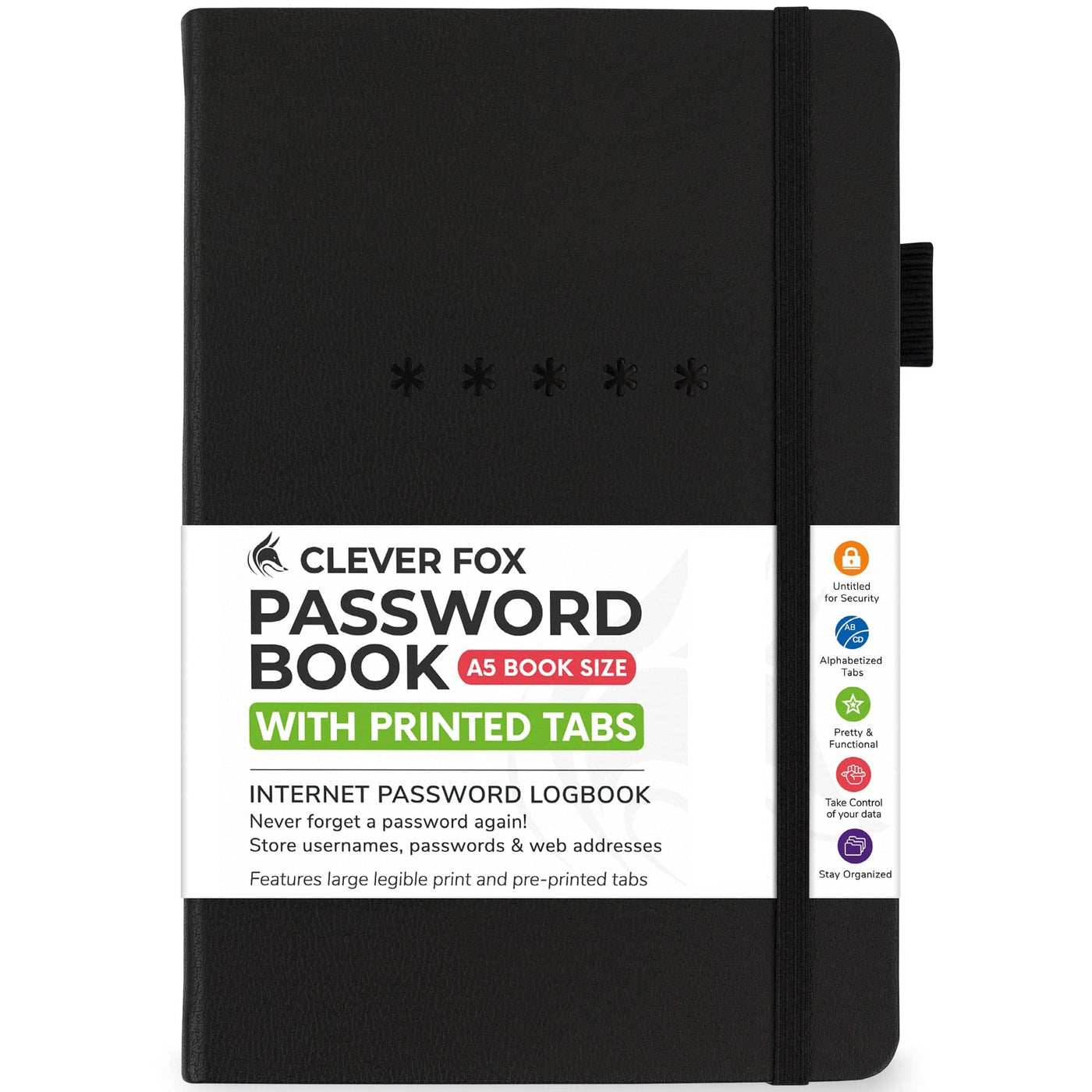 Clever Fox Password Book (Printed, not cutout tabs)