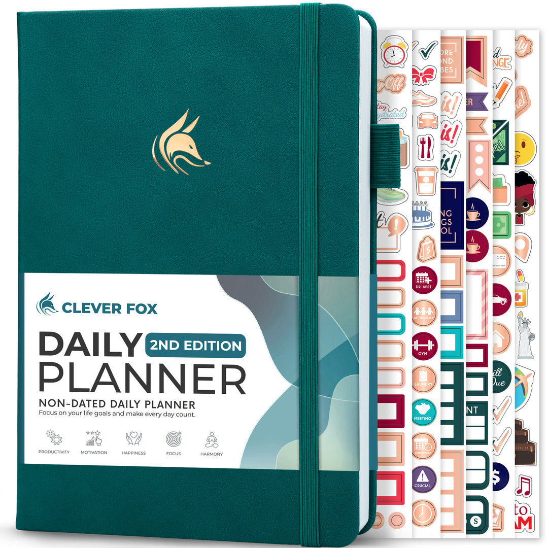 Undated Daily Planner - Weekly Organizer With Inner Pocket, Elastic Band, Stickers Included - View #10