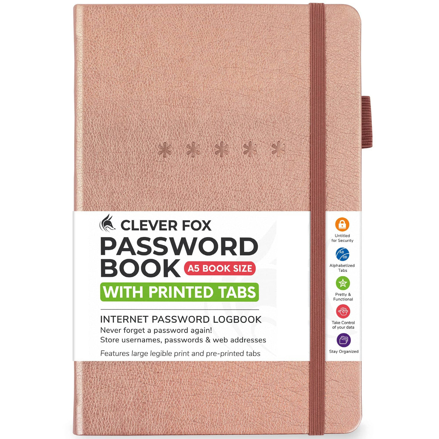 Clever Fox Password Book (Printed, not cutout tabs)