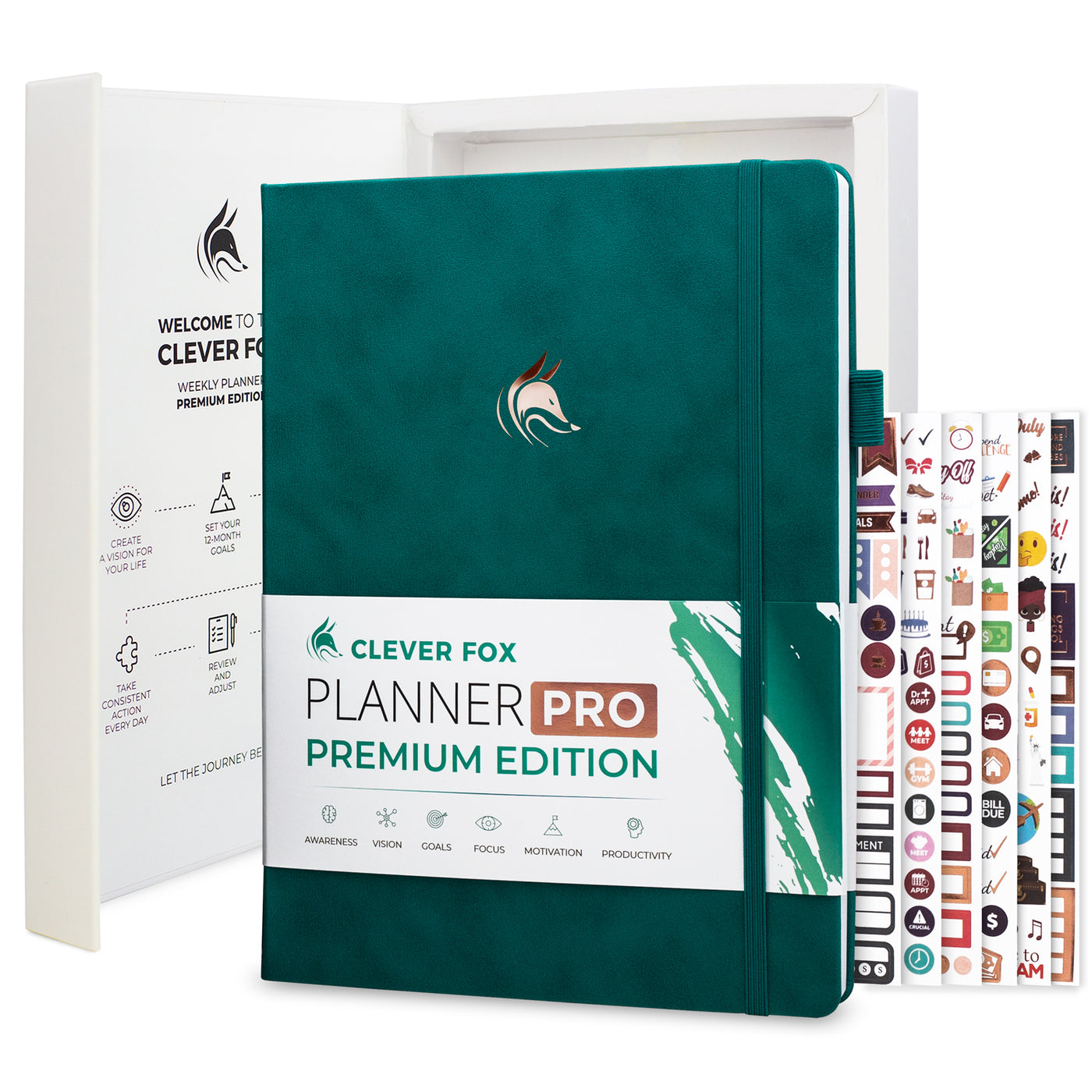 Clever Fox Planner 2nd Edition Teal Non-Dated Organizer w/additional  stickers